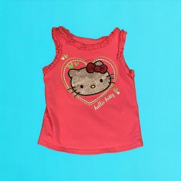 HELLO KITTY Hot Pink & Silver SPARKLY TANK TOP SIZE 4T Girls - Picture 1 of 5
